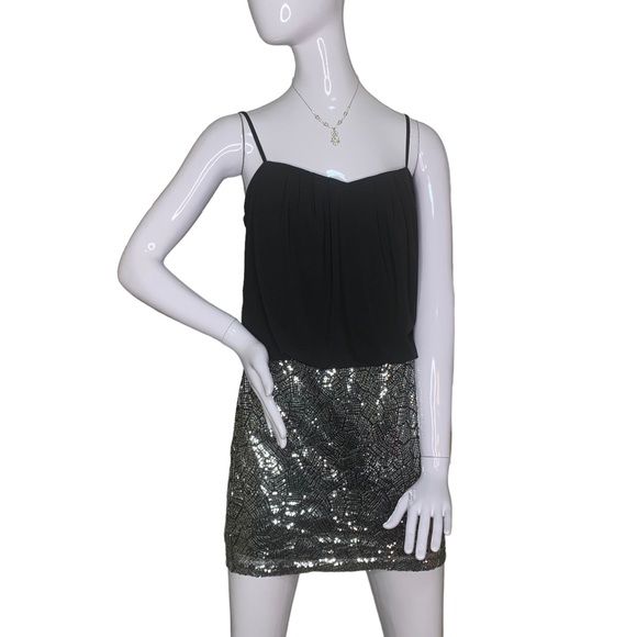 Trixxi Dresses & Skirts - Trixxi Mini Dress Size Small Colorblock Black Blouse and Silver Sequined Skirt